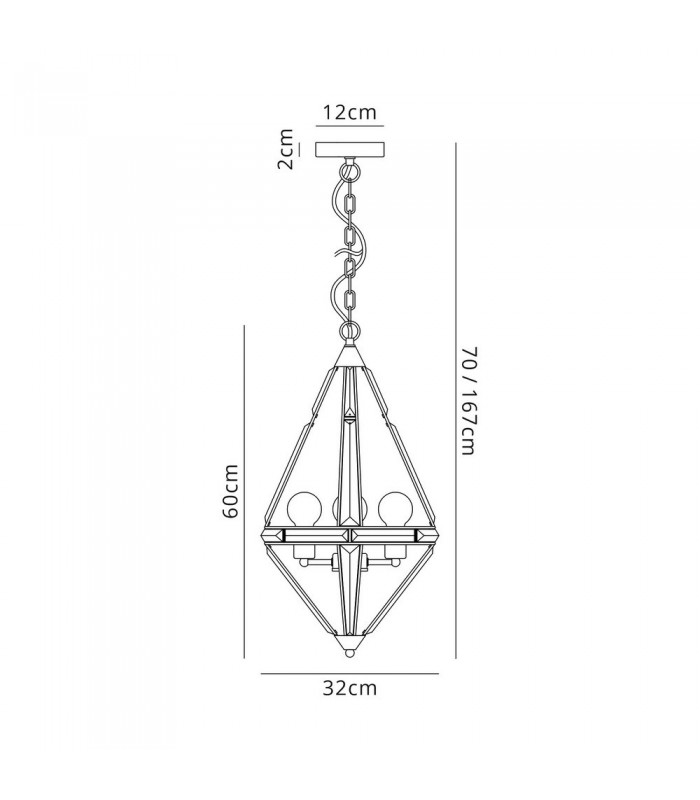 Diamond Ceiling Pendant, 3 Light E27, Polished Nickel - 2