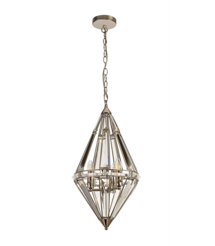 Diamond Ceiling Pendant, 3 Light E27, Polished Nickel - 3