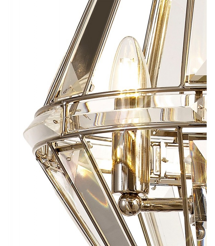 Diamond Ceiling Pendant, 3 Light E27, Polished Nickel - 6