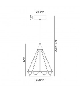 Small Diamond Caged Ceiling Pendant, 1 x 8W LED, 3700K, Matt Grey - 2
