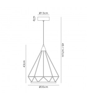 Large Diamond Caged Ceiling Pendant, 1 x 10W LED, 3700K, Matt Grey - 2