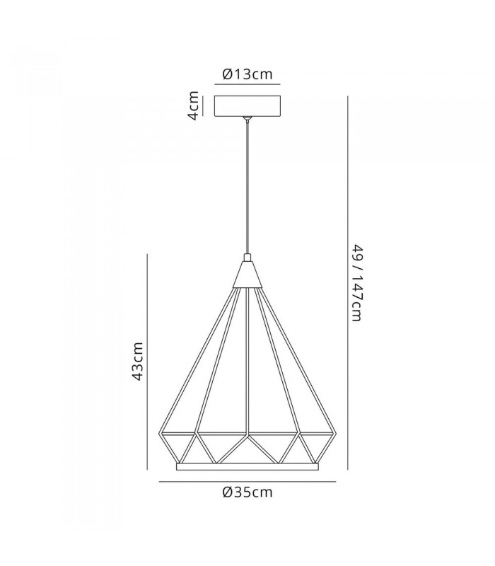 Large Diamond Caged Ceiling Pendant, 1 x 10W LED, 3700K, Matt Grey - 2