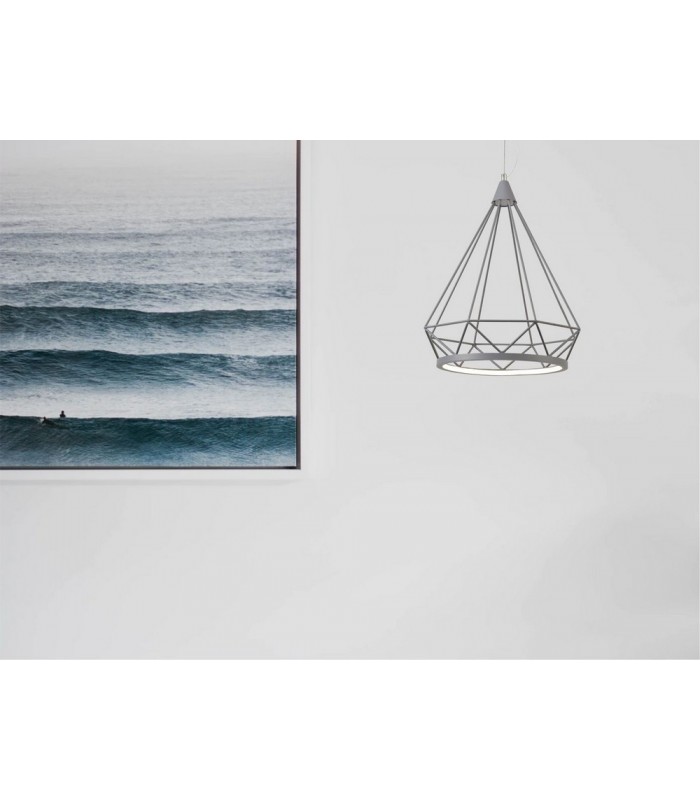 Large Diamond Caged Ceiling Pendant, 1 x 10W LED, 3700K, Matt Grey - 3