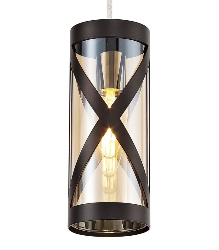 1 Light Ceiling Pendant E14, Oiled Bronze, Polished Chrome, Amber - 7