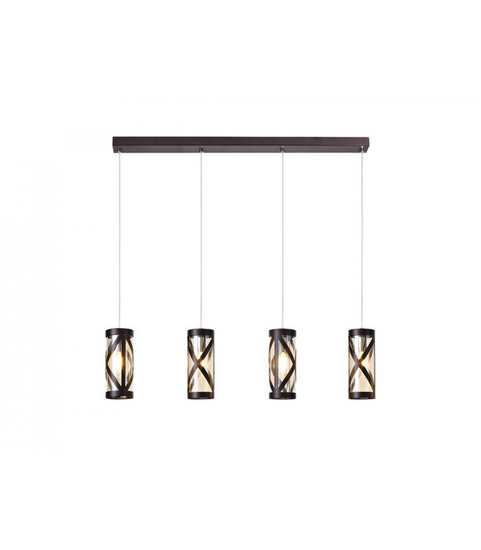 4 Light Bar Linear Ceiling Pendant E14, Oiled Bronze, Polished Chrome, Amber - 1