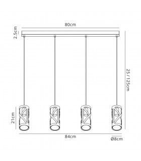 4 Light Bar Linear Ceiling Pendant E14, Oiled Bronze, Polished Chrome, Amber - 2