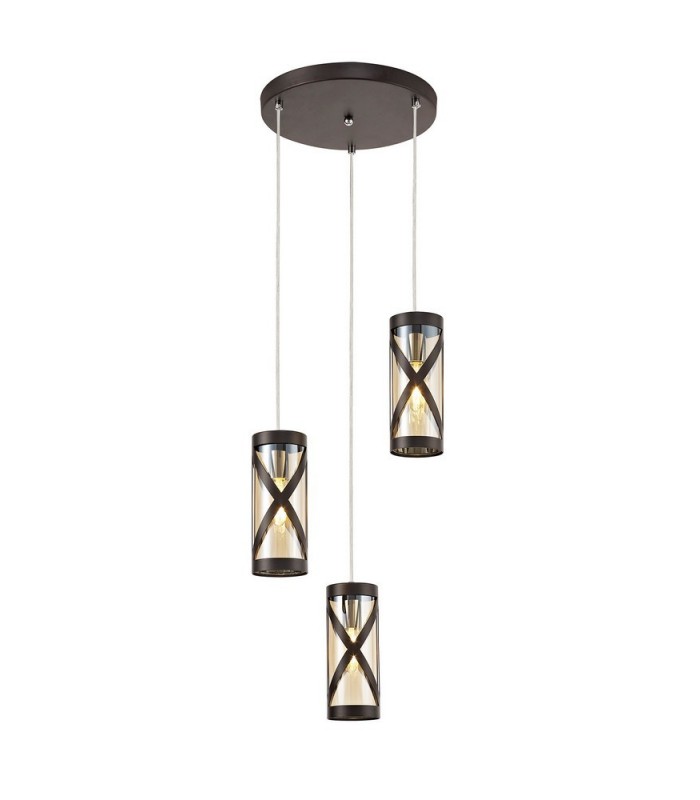 3 Light Round Ceiling Cluster Pendant E14, Oiled Bronze, Polished Chrome, Amber - 1