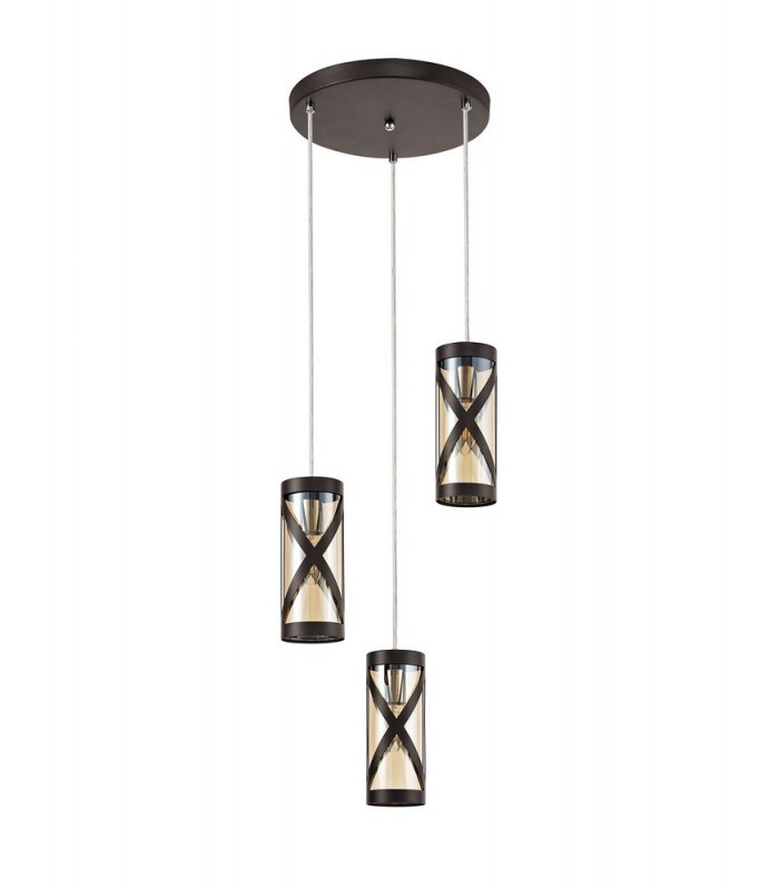 3 Light Round Ceiling Cluster Pendant E14, Oiled Bronze, Polished Chrome, Amber - 3