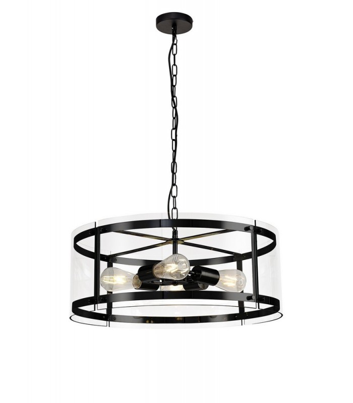 Cylindrical Ceiling Pendant, 4 Light E27, Matt Black - 1