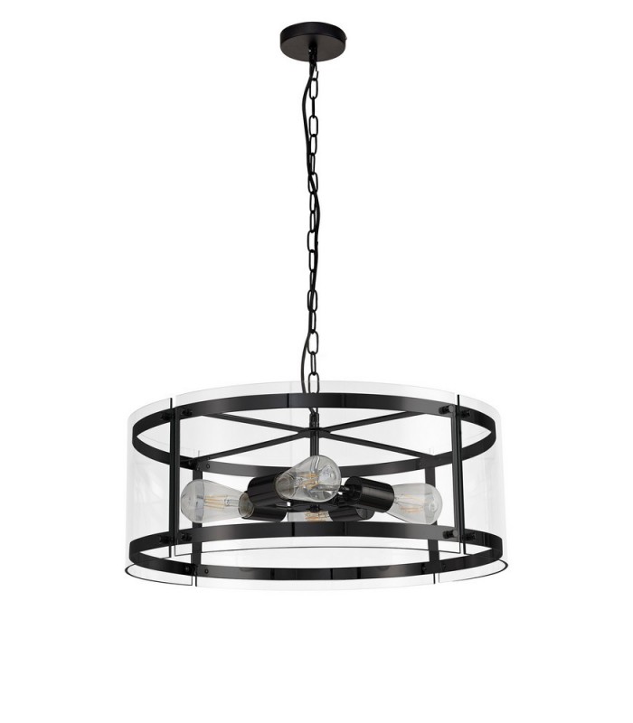 Cylindrical Ceiling Pendant, 4 Light E27, Matt Black - 3