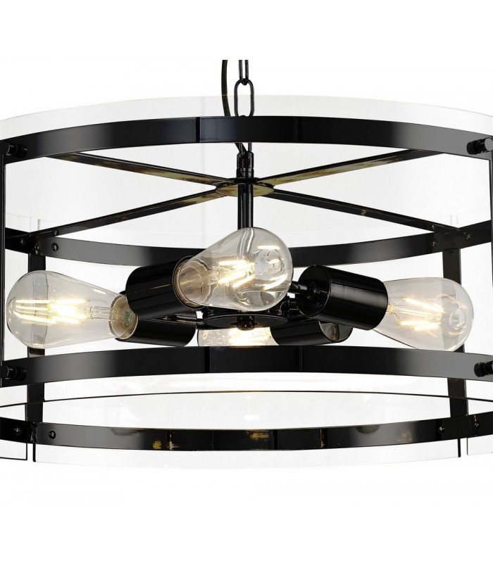 Cylindrical Ceiling Pendant, 4 Light E27, Matt Black - 5