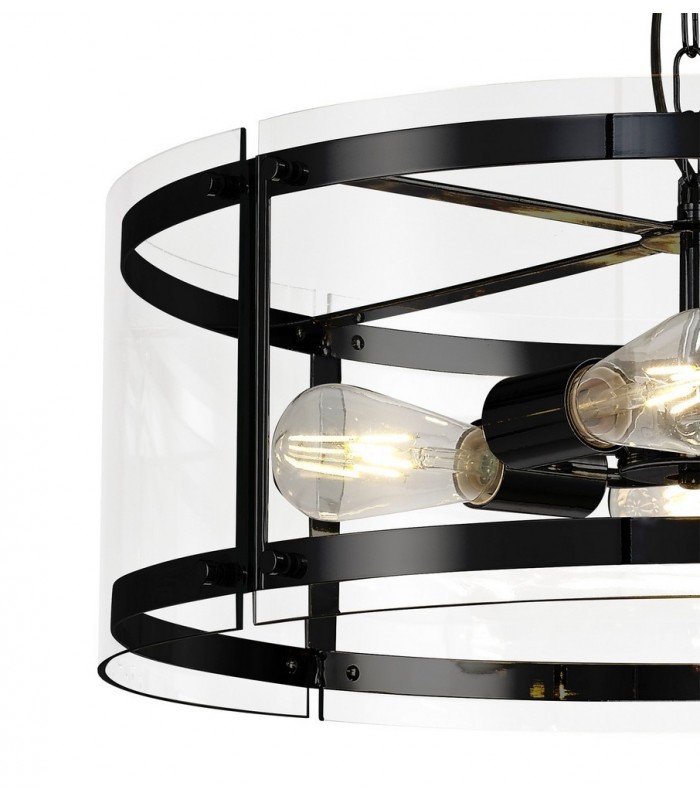 Cylindrical Ceiling Pendant, 4 Light E27, Matt Black - 6
