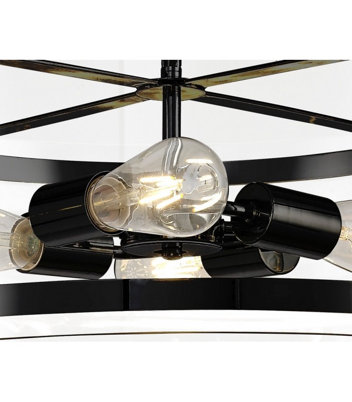 Cylindrical Ceiling Pendant, 4 Light E27, Matt Black - 7