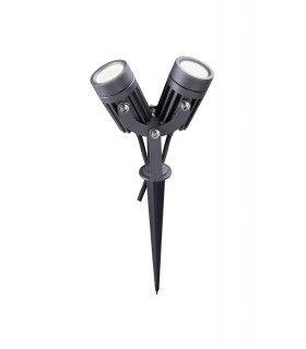 Twin Spike Light, 2 x 3W LED, 3000K, 420lm, 30 Degree, IP65, Grey, Black - 1