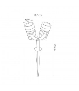 Twin Spike Light, 2 x 3W LED, 3000K, 420lm, 30 Degree, IP65, Grey, Black - 2