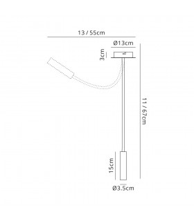 Semi Flush Ceiling, 1 Light Adjustable Arm, 1 x 5W LED, 3000K, 310lm, Black, Satin Copper - 2