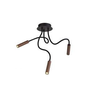 Semi Flush Ceiling, 3 Light Adjustable Arms, 3 x 5W LED Dimmable, 3000K, 930lm, Black, Satin Copper - 1