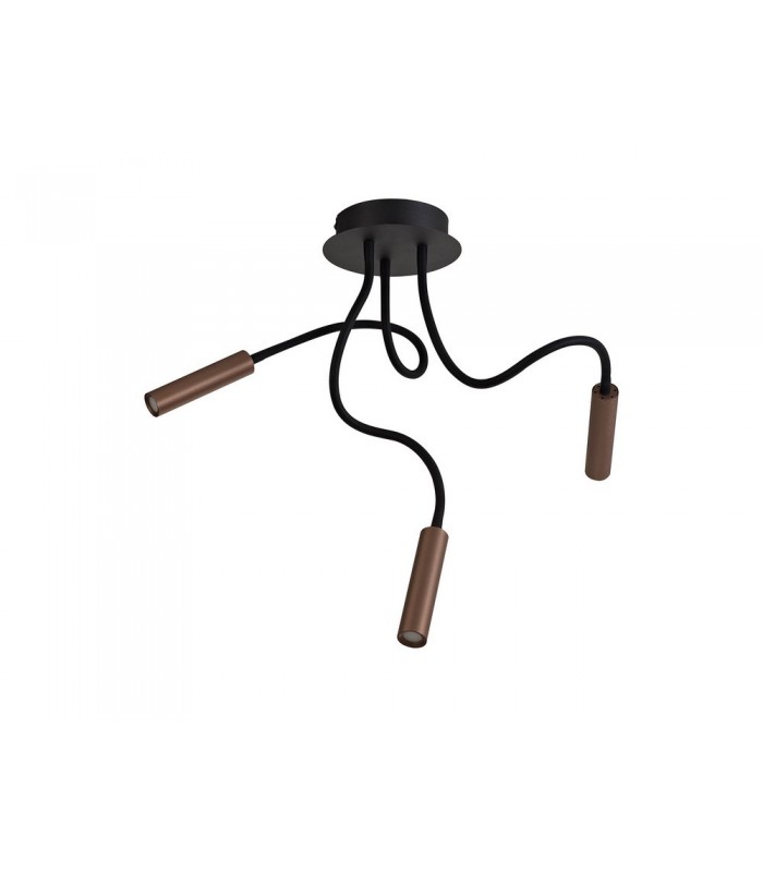Semi Flush Ceiling, 3 Light Adjustable Arms, 3 x 5W LED Dimmable, 3000K, 930lm, Black, Satin Copper - 3