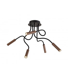 Semi Flush Ceiling, 5 Light Adjustable Arms, 5 x 5W LED Dimmable, 3000K, 1550lm, Black, Satin Copper - 1