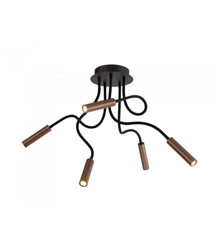 Semi Flush Ceiling, 5 Light Adjustable Arms, 5 x 5W LED Dimmable, 3000K, 1550lm, Black, Satin Copper - 1