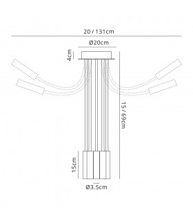 Semi Flush Ceiling, 5 Light Adjustable Arms, 5 x 5W LED Dimmable, 3000K, 1550lm, Black, Satin Copper - 2