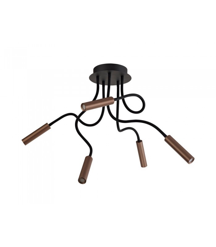 Semi Flush Ceiling, 5 Light Adjustable Arms, 5 x 5W LED Dimmable, 3000K, 1550lm, Black, Satin Copper - 3