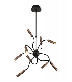 Sputnik Ceiling Pendant, 9 Light Adjustable Arms, 9 x 4W LED Dimmable, 3000K, 2250lm, Black, Satin Copper - 1