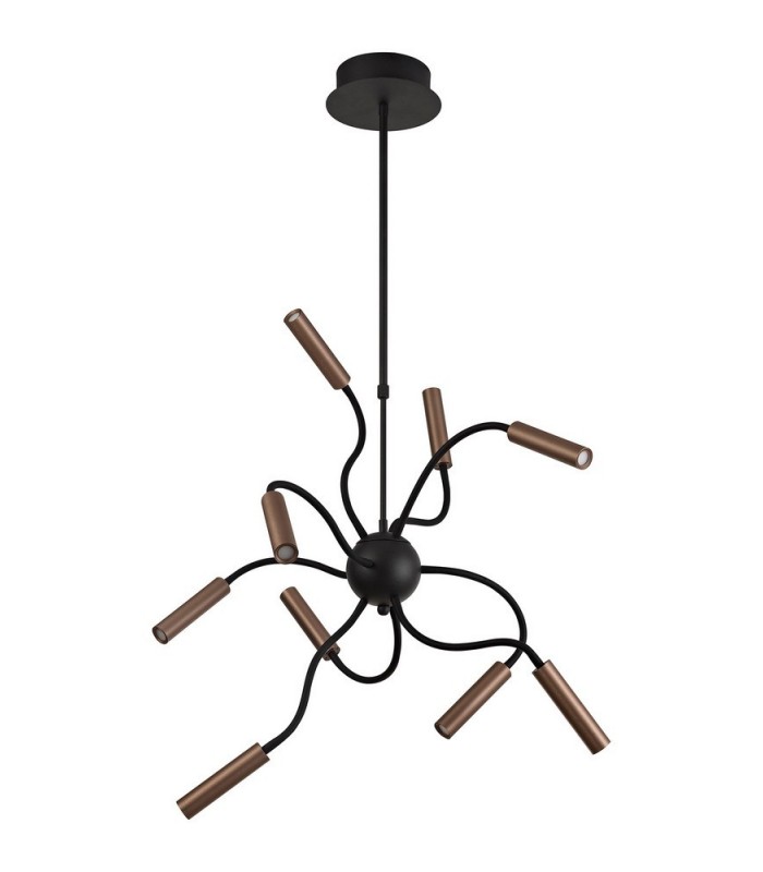 Sputnik Ceiling Pendant, 9 Light Adjustable Arms, 9 x 4W LED Dimmable, 3000K, 2250lm, Black, Satin Copper - 4