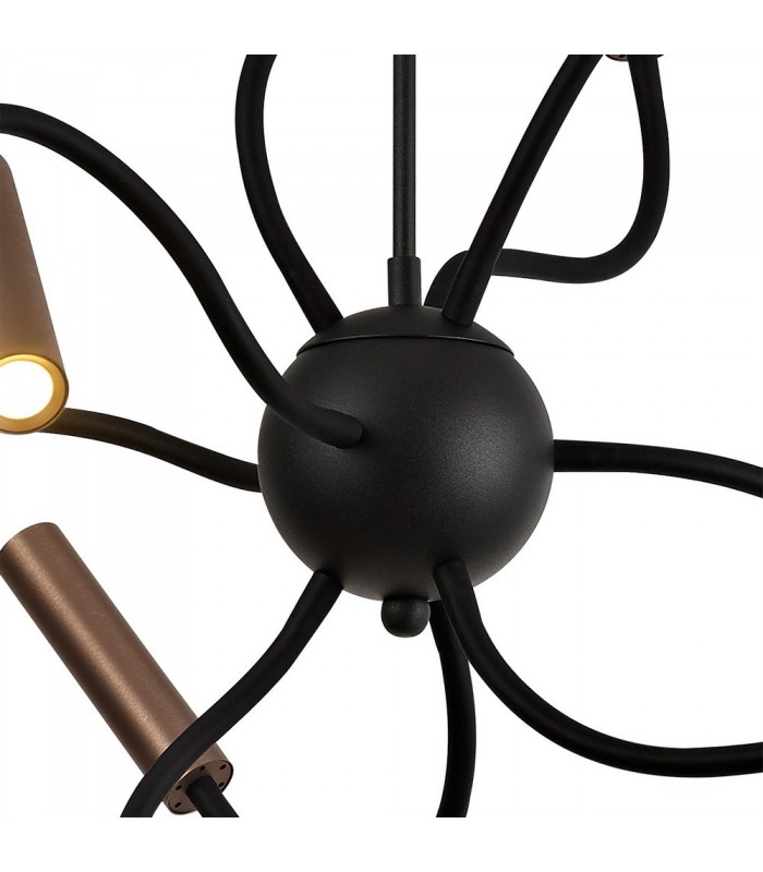 Sputnik Ceiling Pendant, 9 Light Adjustable Arms, 9 x 4W LED Dimmable, 3000K, 2250lm, Black, Satin Copper - 7