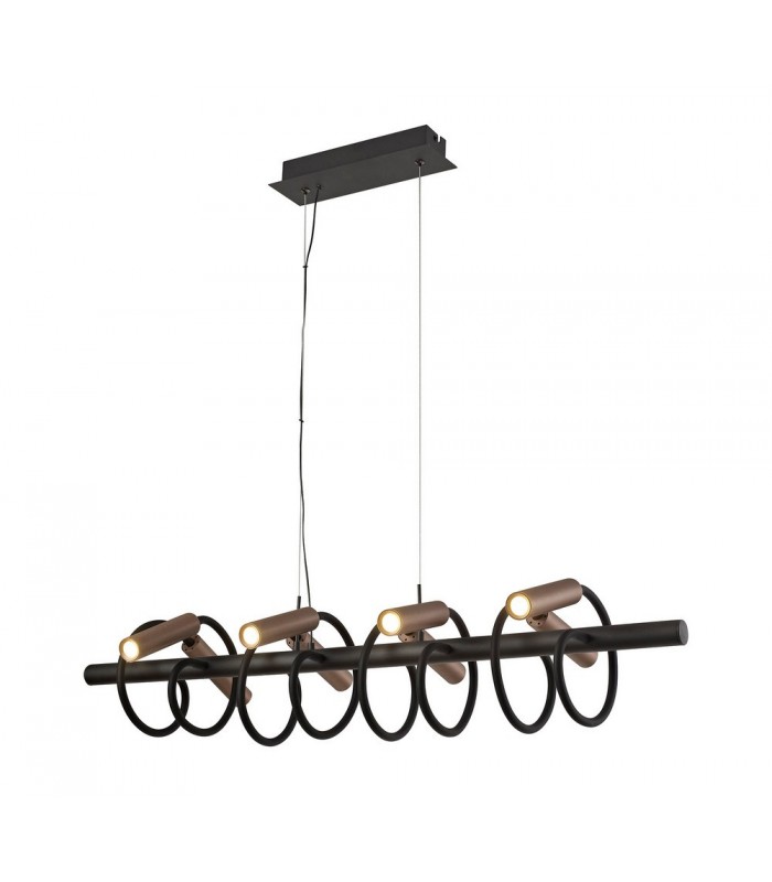 Linear Ceiling Pendant, 8 Light Adjustable Arms, 8 x 4W LED Dimmable, 3000K, 2000lm, Black, Satin Copper - 1
