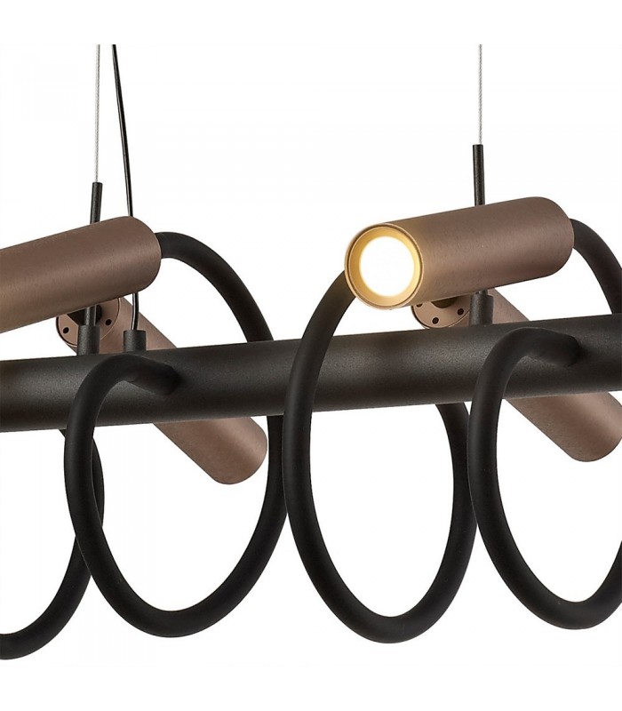 Linear Ceiling Pendant, 8 Light Adjustable Arms, 8 x 4W LED Dimmable, 3000K, 2000lm, Black, Satin Copper - 7
