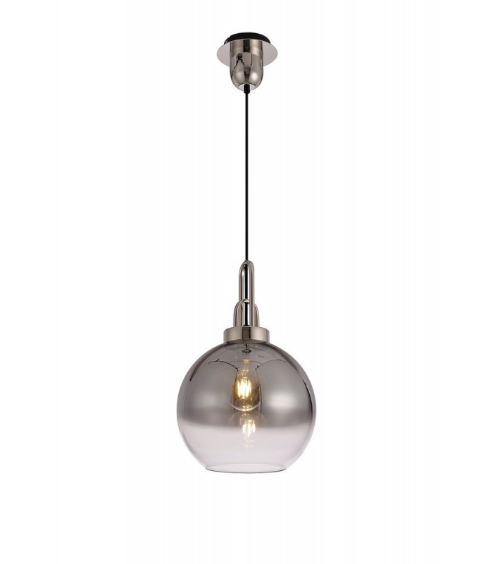 Dome Ceiling Pendant E27 With 30cm Globe Glass, Polished Nickel, Matt Black, Smoked, Clear - 1