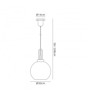 Dome Ceiling Pendant E27 With 30cm Globe Glass, Copper, Matt Black, Clear - 2