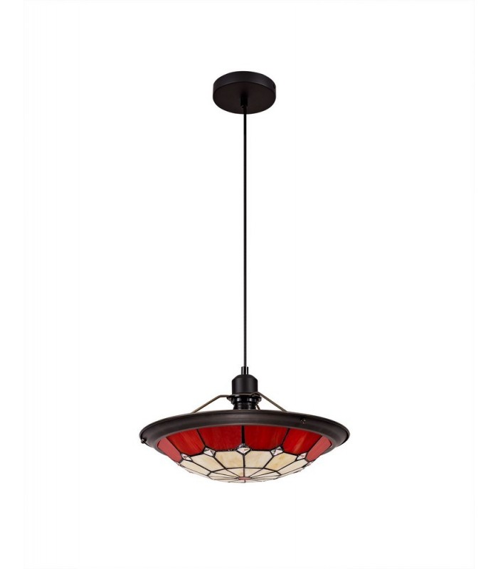 1 Light Ceiling Pendant E27 With 35cm Tiffany Shade, Red, Clear Crystal Centre, Aged Antique Brass Trim, Black - 4