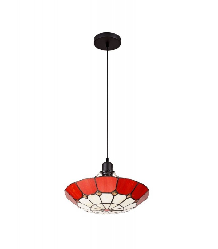 1 Light Ceiling Pendant E27 With 35cm Tiffany Shade, Red, Clear Crystal Centre, Aged Antique Brass Trim, Black - 6
