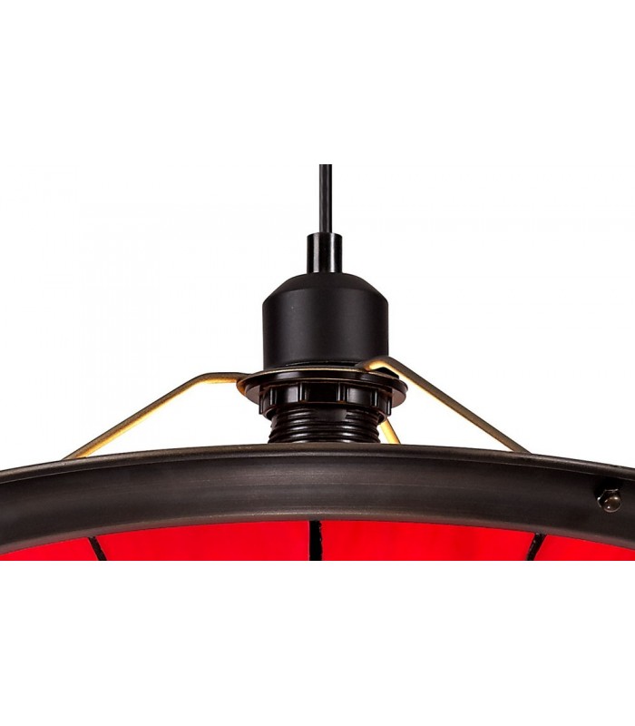 1 Light Ceiling Pendant E27 With 35cm Tiffany Shade, Red, Clear Crystal Centre, Aged Antique Brass Trim, Black - 8