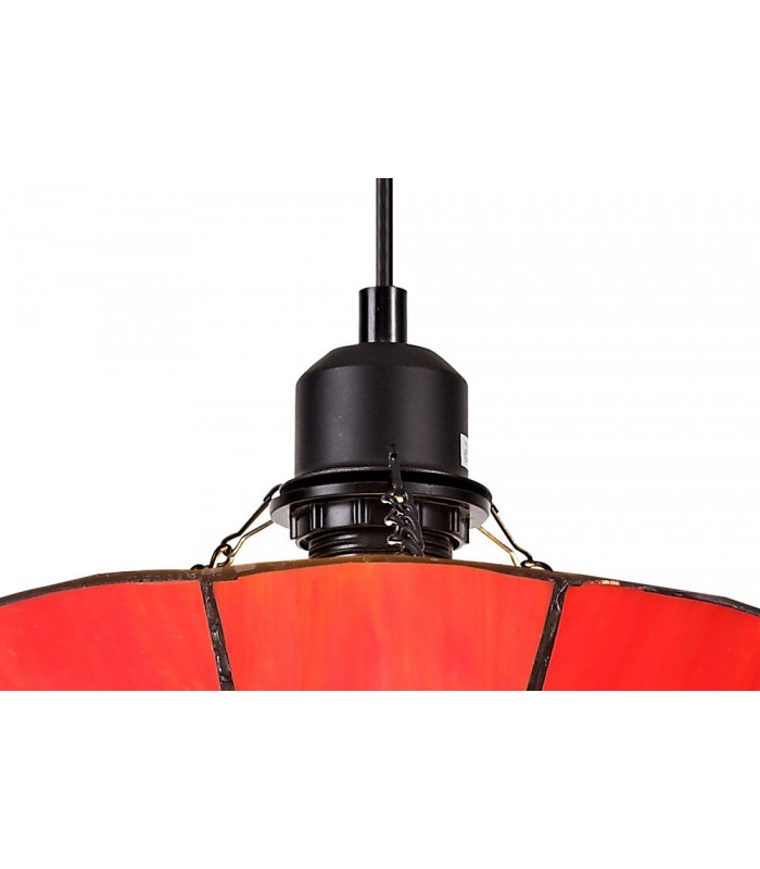 1 Light Ceiling Pendant E27 With 35cm Tiffany Shade, Red, Clear Crystal Centre, Aged Antique Brass Trim, Black - 9