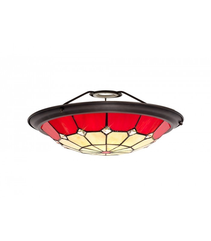 1 Light Ceiling Pendant E27 With 35cm Tiffany Shade, Red, Clear Crystal Centre, Aged Antique Brass Trim, Black - 11