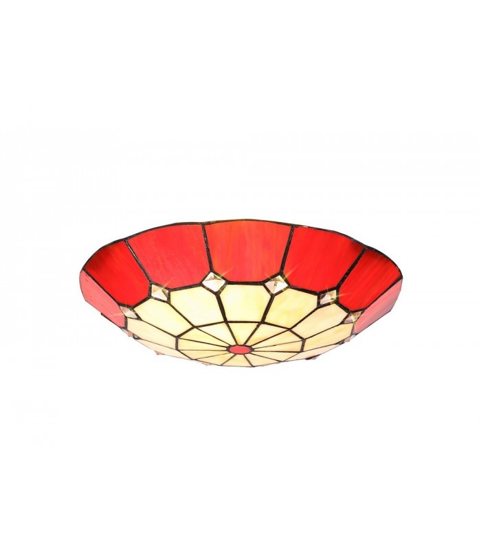 1 Light Ceiling Pendant E27 With 35cm Tiffany Shade, Red, Clear Crystal Centre, Aged Antique Brass Trim, Black - 13
