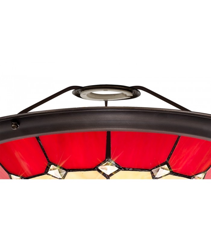 1 Light Ceiling Pendant E27 With 35cm Tiffany Shade, Red, Clear Crystal Centre, Aged Antique Brass Trim, Black - 16