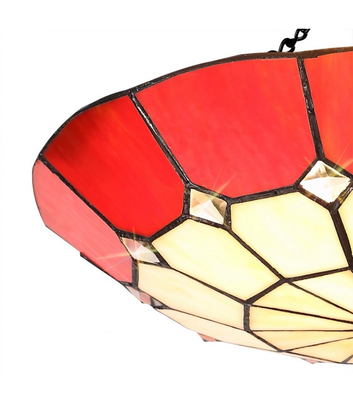 1 Light Ceiling Pendant E27 With 35cm Tiffany Shade, Red, Clear Crystal Centre, Aged Antique Brass Trim, Black - 18