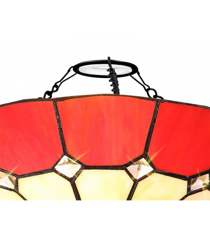 1 Light Ceiling Pendant E27 With 35cm Tiffany Shade, Red, Clear Crystal Centre, Aged Antique Brass Trim, Black - 19