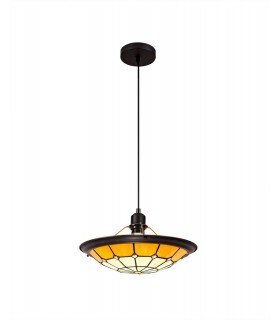 1 Light Ceiling Pendant E27 With 35cm Tiffany Shade, Beige, Clear Crystal Centre, Aged Antique Brass Trim, Black - 1