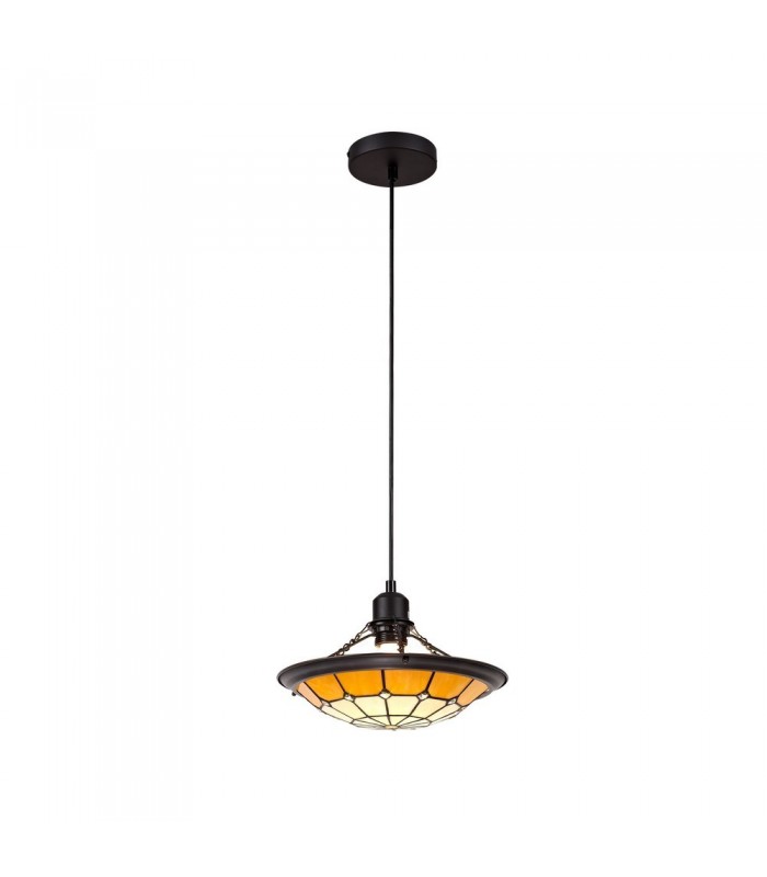 1 Light Ceiling Pendant E27 With 35cm Tiffany Shade, Beige, Clear Crystal Centre, Aged Antique Brass Trim, Black - 3