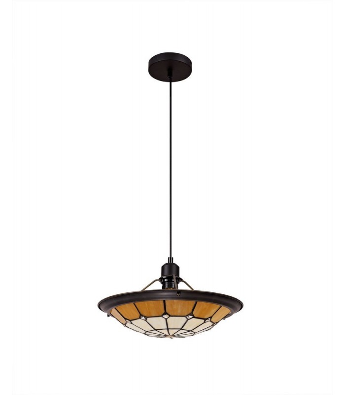 1 Light Ceiling Pendant E27 With 35cm Tiffany Shade, Beige, Clear Crystal Centre, Aged Antique Brass Trim, Black - 4