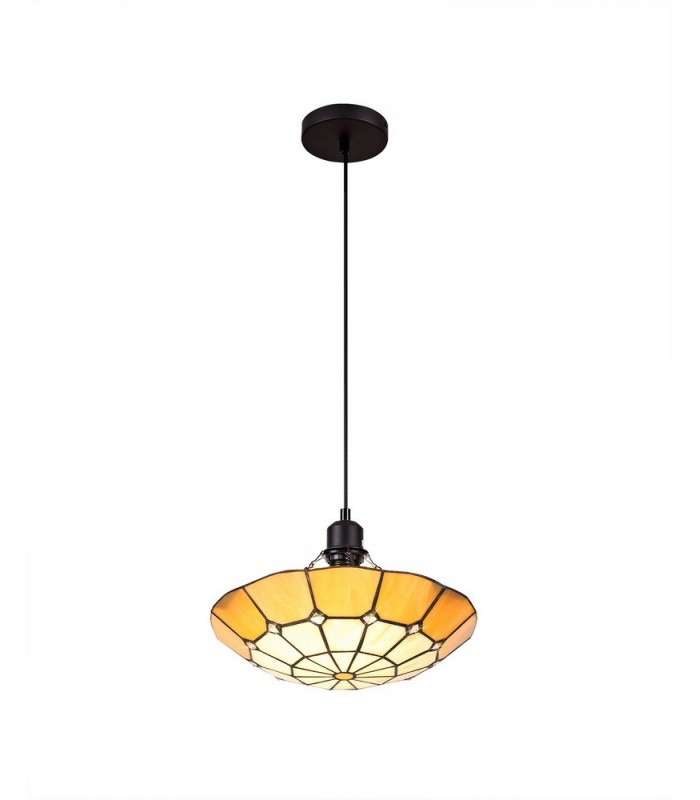 1 Light Ceiling Pendant E27 With 35cm Tiffany Shade, Beige, Clear Crystal Centre, Aged Antique Brass Trim, Black - 5