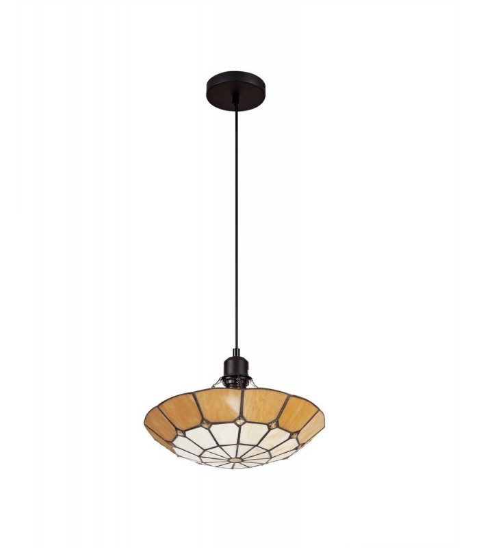 1 Light Ceiling Pendant E27 With 35cm Tiffany Shade, Beige, Clear Crystal Centre, Aged Antique Brass Trim, Black - 6