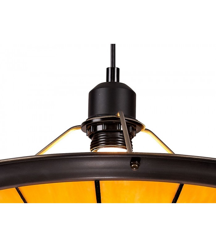 1 Light Ceiling Pendant E27 With 35cm Tiffany Shade, Beige, Clear Crystal Centre, Aged Antique Brass Trim, Black - 8