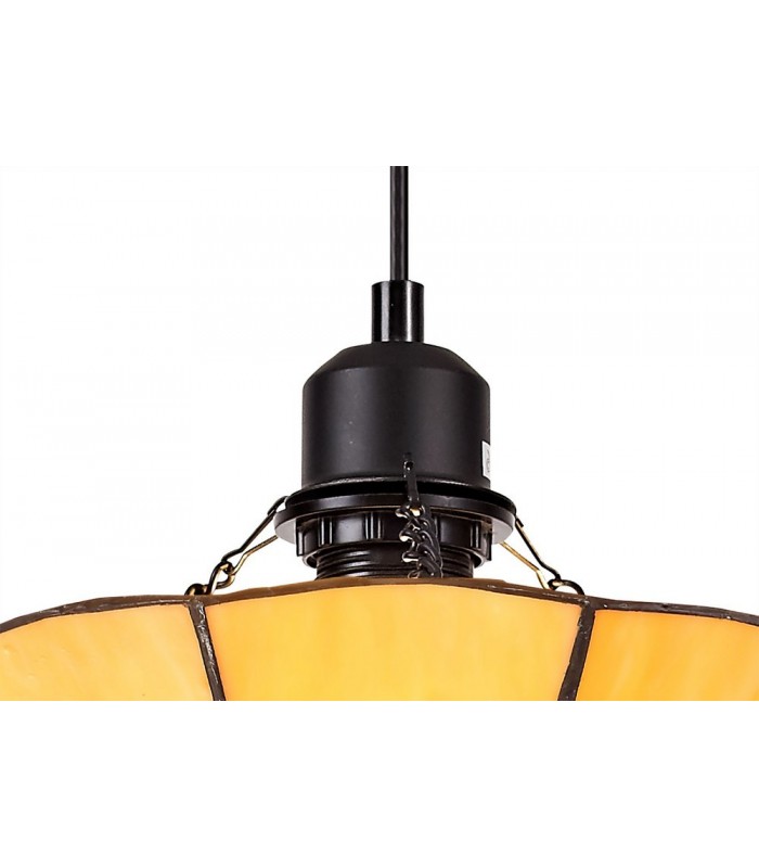 1 Light Ceiling Pendant E27 With 35cm Tiffany Shade, Beige, Clear Crystal Centre, Aged Antique Brass Trim, Black - 9