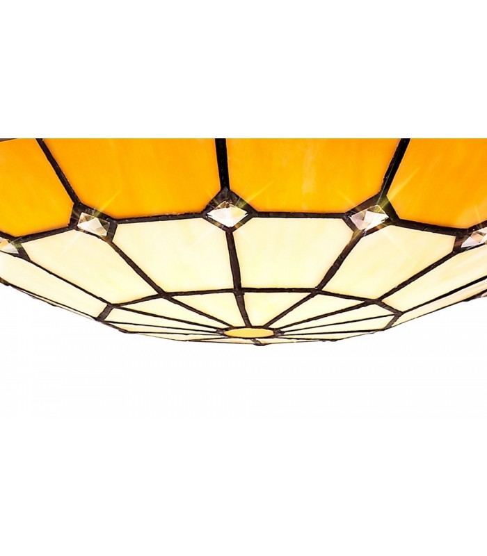 1 Light Ceiling Pendant E27 With 35cm Tiffany Shade, Beige, Clear Crystal Centre, Aged Antique Brass Trim, Black - 10